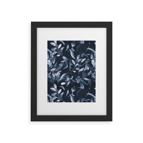 Ninola Design Watercolor Leaves Blue Navy Framed Art Print