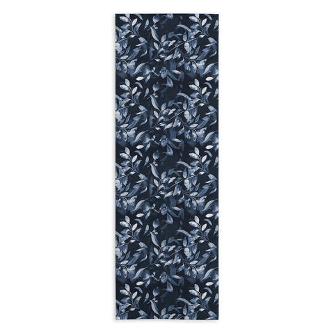 Ninola Design Watercolor Leaves Blue Navy Yoga Towel