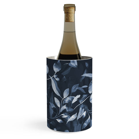 Ninola Design Watercolor Leaves Blue Navy Wine Chiller