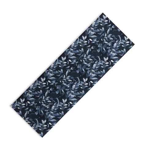 Ninola Design Watercolor Leaves Blue Navy Yoga Mat