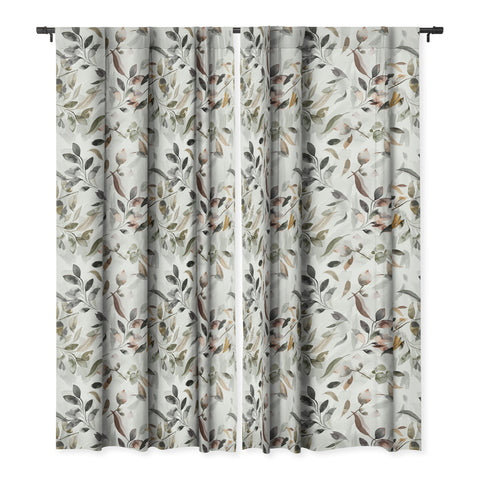 Ninola Design Watercolor Leaves Green gray Blackout Window Curtain