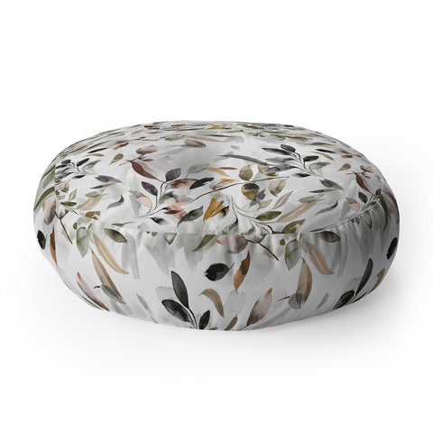 Ninola Design Watercolor Leaves Green gray Floor Pillow Round