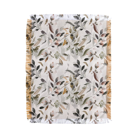 Ninola Design Watercolor Leaves Green gray Throw Blanket