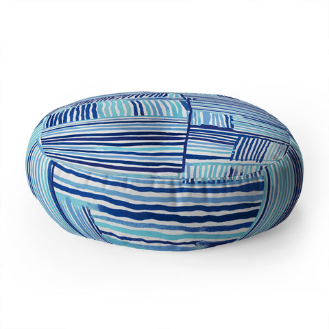 Ninola Design Watercolor Linear Blue Floor Pillow Round