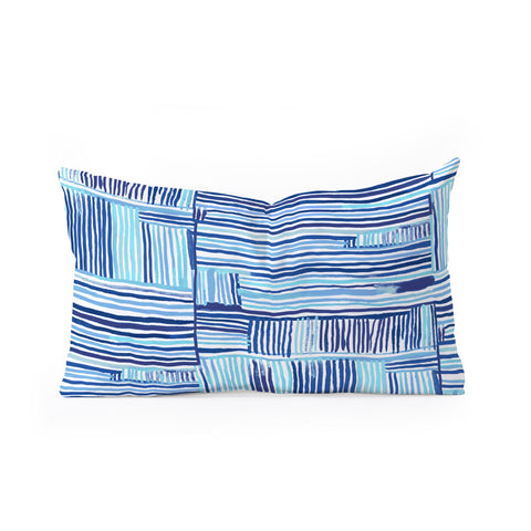 Ninola Design Watercolor Linear Blue Oblong Throw Pillow