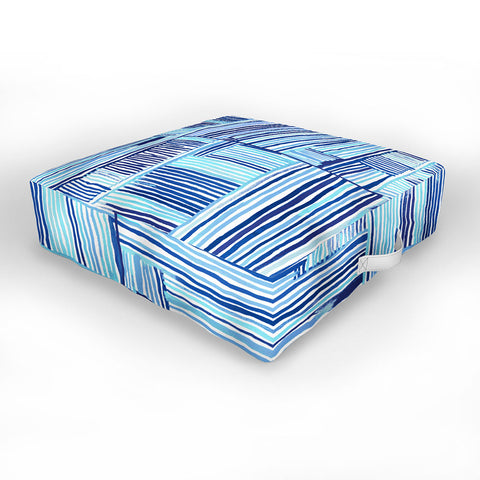 Ninola Design Watercolor Linear Blue Outdoor Floor Cushion