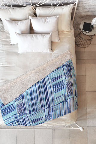 Ninola Design Watercolor Linear Blue Fleece Throw Blanket