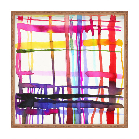 Ninola Design Watercolor Lines Geometry Painting Square Tray