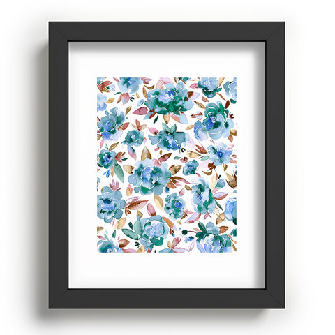 Ninola Design Watercolor Peonies Sky Blue Recessed Framing Rectangle