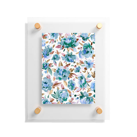 Ninola Design Watercolor Peonies Sky Blue Floating Acrylic Print