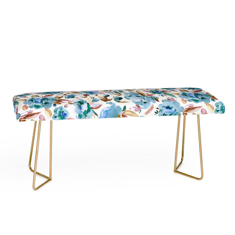 Ninola Design Watercolor Peonies Sky Blue Bench