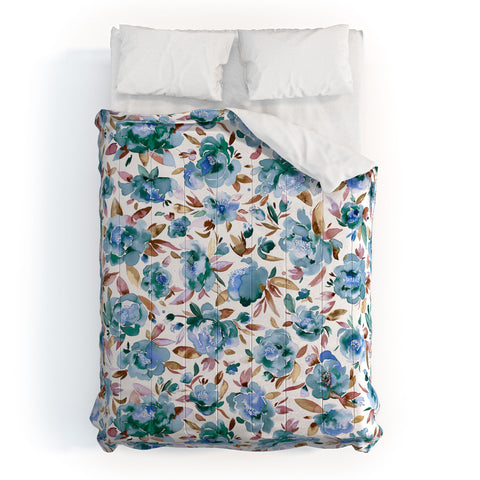 Ninola Design Watercolor Peonies Sky Blue Comforter