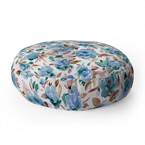 Ninola Design Watercolor Peonies Sky Blue Floor Pillow Round