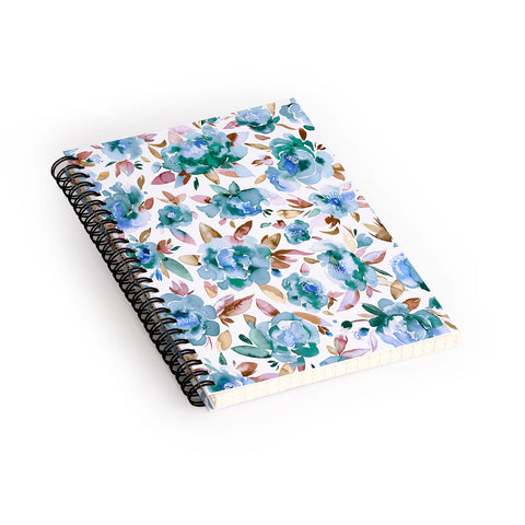 Ninola Design Watercolor Peonies Sky Blue Spiral Notebook