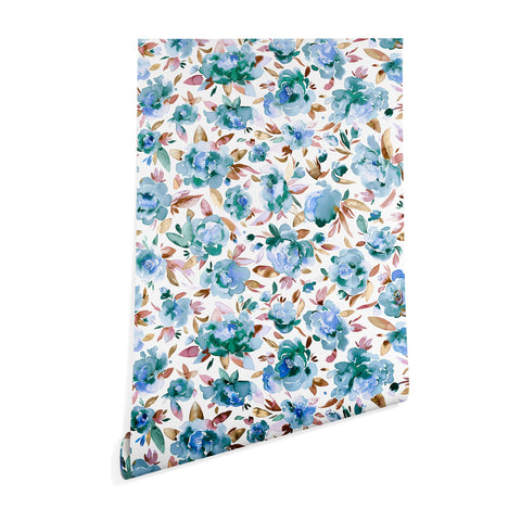 Ninola Design Watercolor Peonies Sky Blue Wallpaper