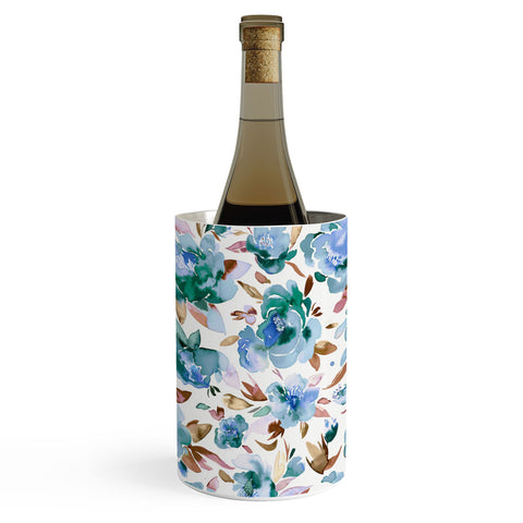 Ninola Design Watercolor Peonies Sky Blue Wine Chiller