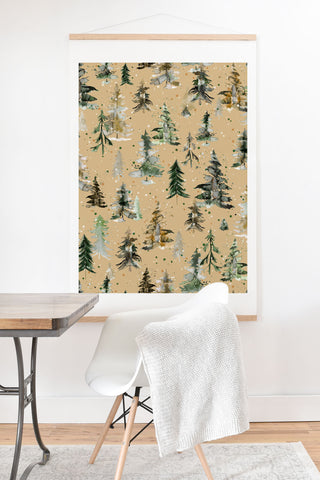 Ninola Design Watercolor Pines Spruces Beige Art Print And Hanger