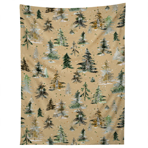 Ninola Design Watercolor Pines Spruces Beige Tapestry