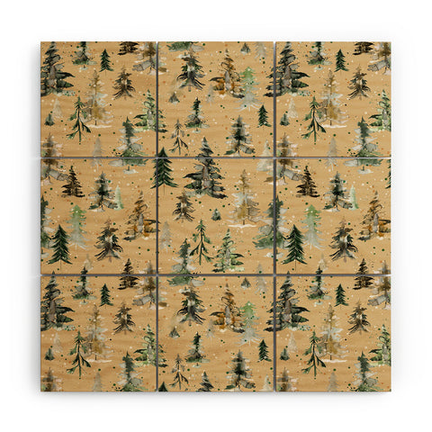Ninola Design Watercolor Pines Spruces Beige Wood Wall Mural