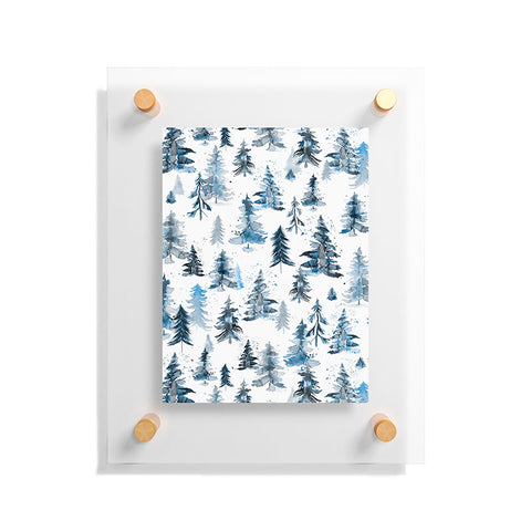 Ninola Design Watercolor Pines Spruces Blue Floating Acrylic Print