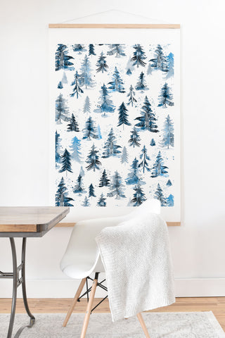 Ninola Design Watercolor Pines Spruces Blue Art Print And Hanger