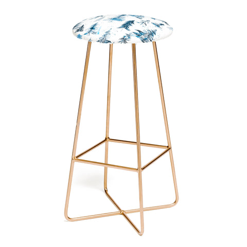 Ninola Design Watercolor Pines Spruces Blue Bar Stool