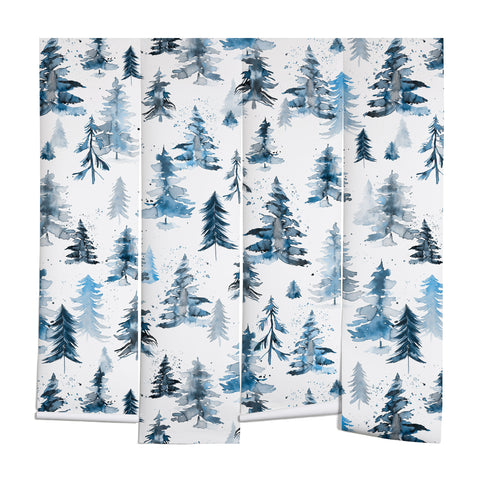Ninola Design Watercolor Pines Spruces Blue Wall Mural