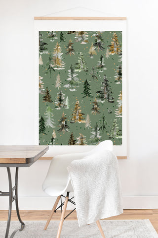 Ninola Design Watercolor Pines Spruces Green Art Print And Hanger