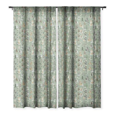 Ninola Design Watercolor Pines Spruces Green Sheer Window Curtain