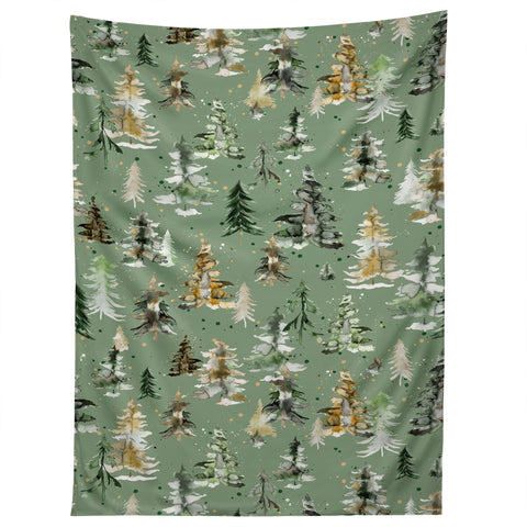 Ninola Design Watercolor Pines Spruces Green Tapestry