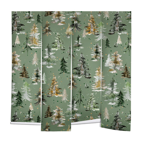 Ninola Design Watercolor Pines Spruces Green Wall Mural