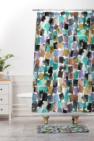 Ninola Design Watercolor plaids Blue Shower Curtain And Mat