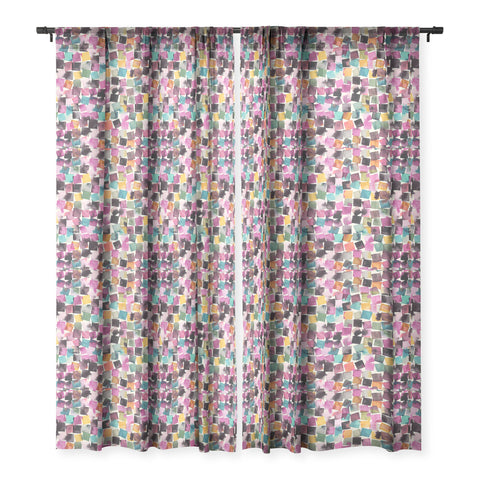 Ninola Design Watercolor plaids Pink Sheer Window Curtain