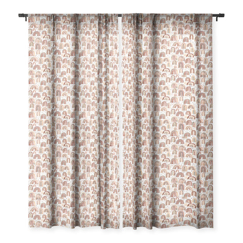 Ninola Design Watercolor Rainbows Terracota Sheer Window Curtain