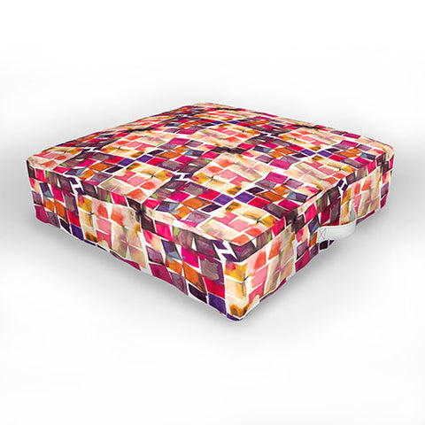 Ninola Design Watercolor squares irregular geometry Outdoor Floor Cushion
