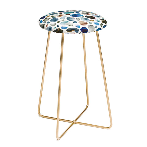 Ninola Design Watercolor Stains Blue Gold Counter Stool