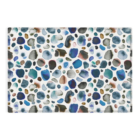 Ninola Design Watercolor Stains Blue Gold Outdoor Rug