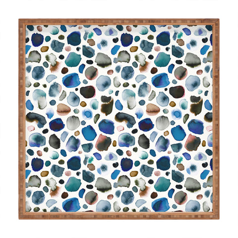 Ninola Design Watercolor Stains Blue Gold Square Tray