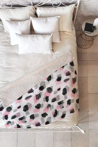 Ninola Design Watercolor Stains Pink Grey Fleece Throw Blanket