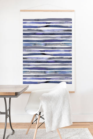 Ninola Design Watercolor stripes blue Art Print And Hanger