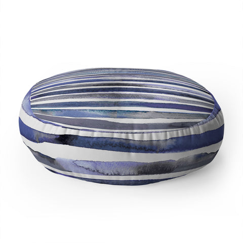Ninola Design Watercolor stripes blue Floor Pillow Round