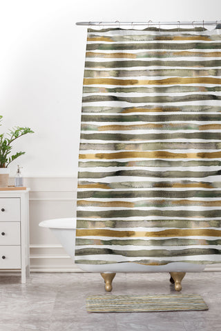Ninola Design Watercolor stripes Natural Shower Curtain And Mat