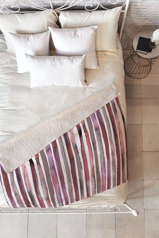 Ninola Design Watercolor stripes pink Fleece Throw Blanket