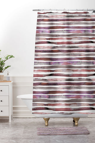 Ninola Design Watercolor stripes pink Shower Curtain And Mat