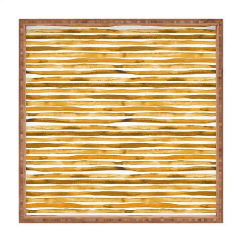 Ninola Design Watercolor stripes sunny gold Square Tray