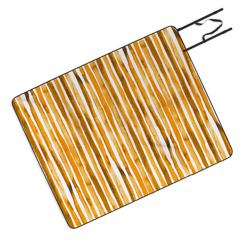 Ninola Design Watercolor stripes sunny gold Picnic Blanket
