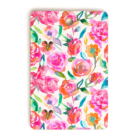 Ninola Design Watercolor Summer Roses Cutting Board Rectangle