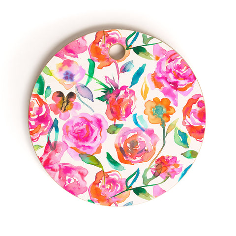 Ninola Design Watercolor Summer Roses Cutting Board Round