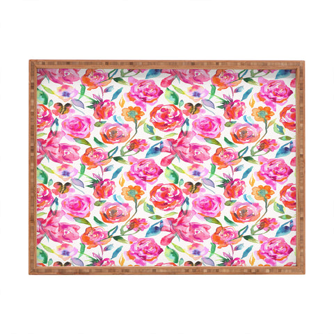 Ninola Design Watercolor Summer Roses Rectangular Tray