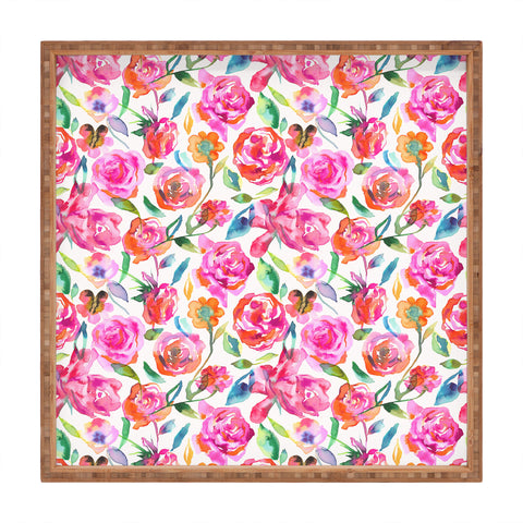Ninola Design Watercolor Summer Roses Square Tray